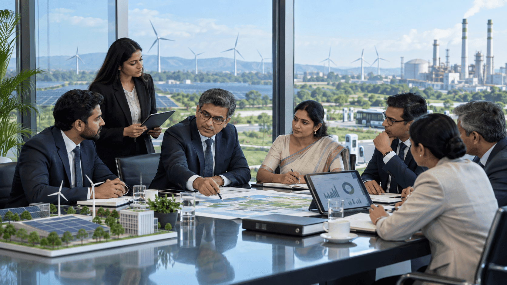 Legal advisers guiding an ESG and sustainable infrastructure strategy meeting