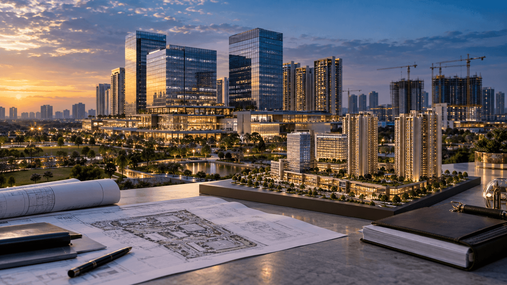 Premium mixed-use Indian real estate development with architectural plans